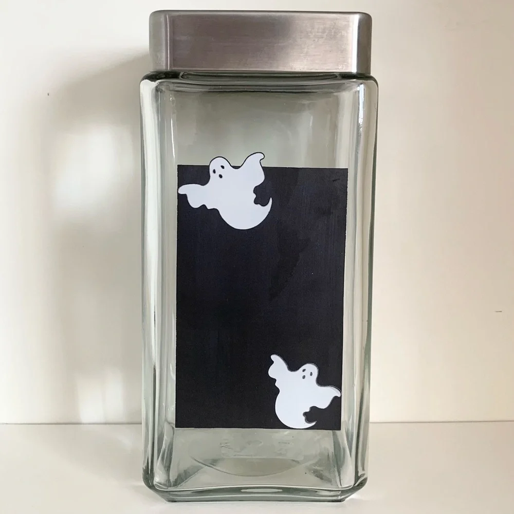 Glass jar with chalkboard ghost Halloween decor made in USA